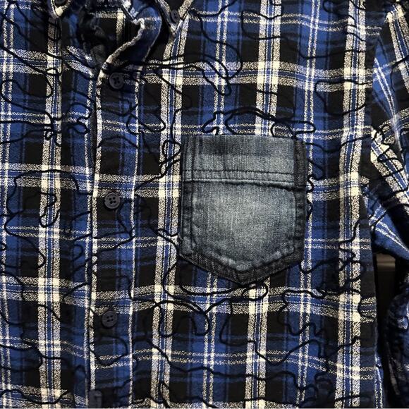 Desigual Blue Plaid Embroidered Funky Print Shirt Button Long Sleeve Mens MEDIUM - Picture 6 of 13